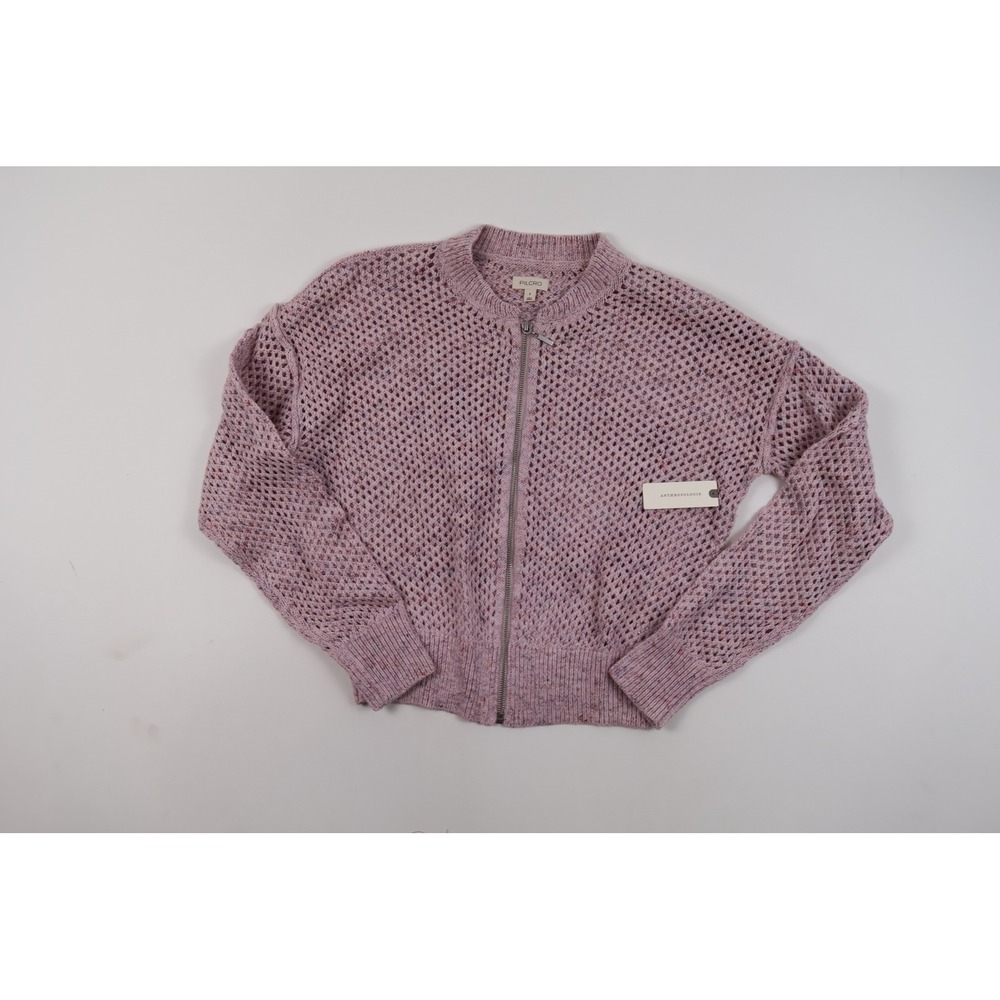 Anthropologie Pilcro Zip Front Open Knit Cardigan Pink Marl Small NWT 128